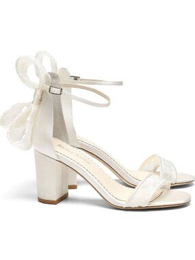 Bella Belle LAURIE Ivory Lace Open Toe Block Heels with Bow
